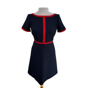 J.Crew Matelasse Navy Blue Red Size 4 Dress  A-Line Short Sleeve NEW